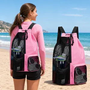 Mesh Drawstring Backpack, Swimming Gear Bag, Wet Pocket Beach Bag, Summer Essential, Waterproof Swim Bag, Unisex Beach Fitness Backpack