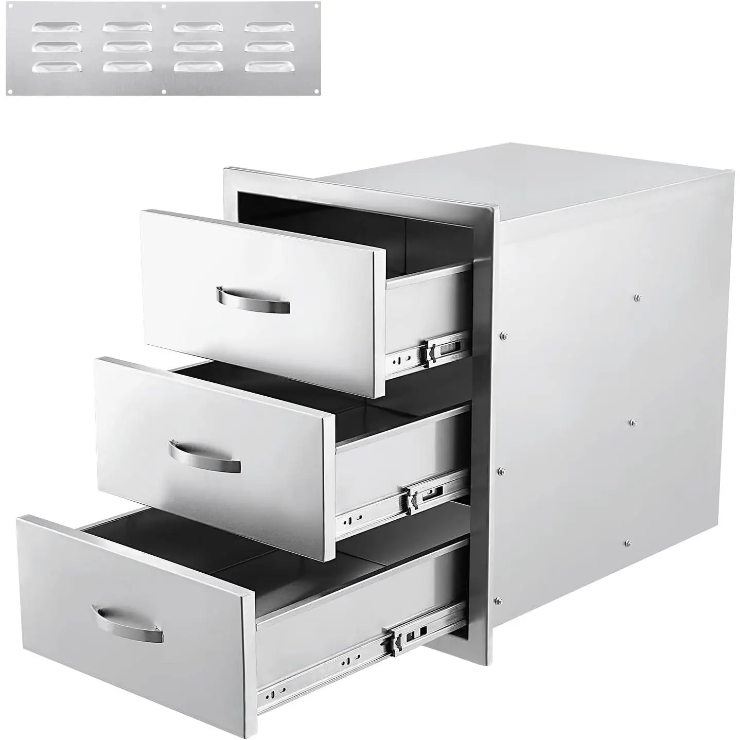 Gaomon 3-Drawer 304 Stainless Steel Outdoor Cabinet, 14x23x21" Flush Mount BBQ Island Drawer with Ventilation Panel, for Patio Grill Station, Silver