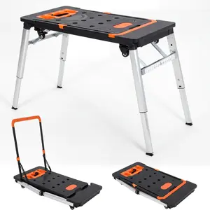 7-in-1 Folding Workbench & Portable Rolling Table with Wheels - Converts to Sawhorse, Platform, Dolly, Hand Truck, Car Creeper - Heavy Duty Workstation for Garage, Workshop, Woodworking, DIY