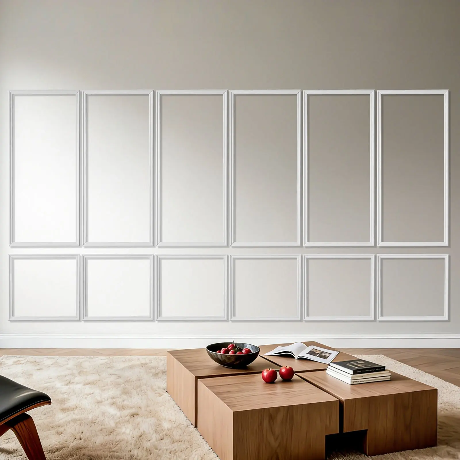VEVOR 6-Set Machine-Cut Wall Molding Wainscoting Panels Kit, Lightweight Paintable Polystyrene, Waterproof Moisture-Proof Non-Pasted Accent Wall Trim, Easy Customization & Installation, Modern Décor for Living Room,Bedroom,White (24x54+24x24in) jx60-l3842