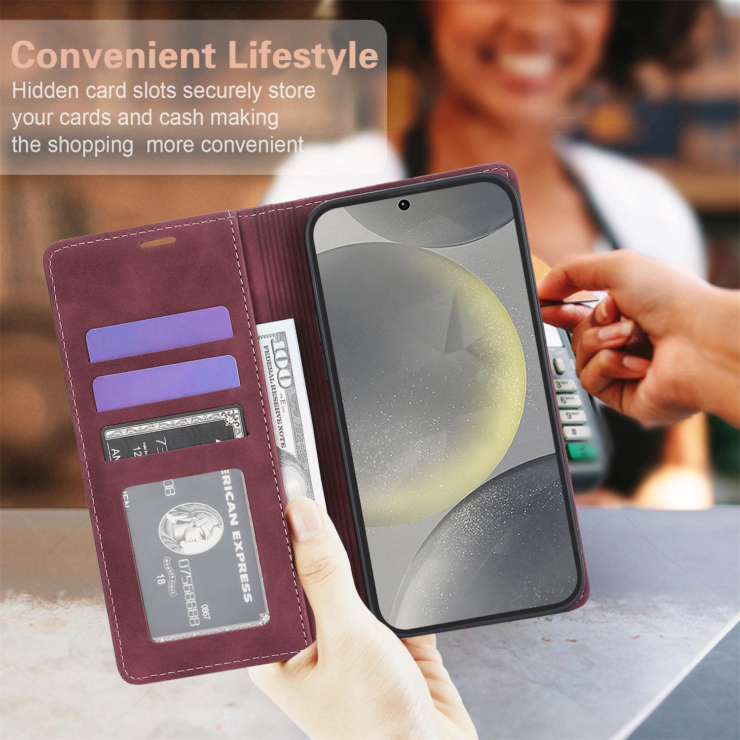 Leather Magnetic Flip Wallet Case with Card Slot, Compatible with Samsung S26 Ultra S25 S24 S22 S21 S20 S10 Plus , Flip Cover Card Holder
