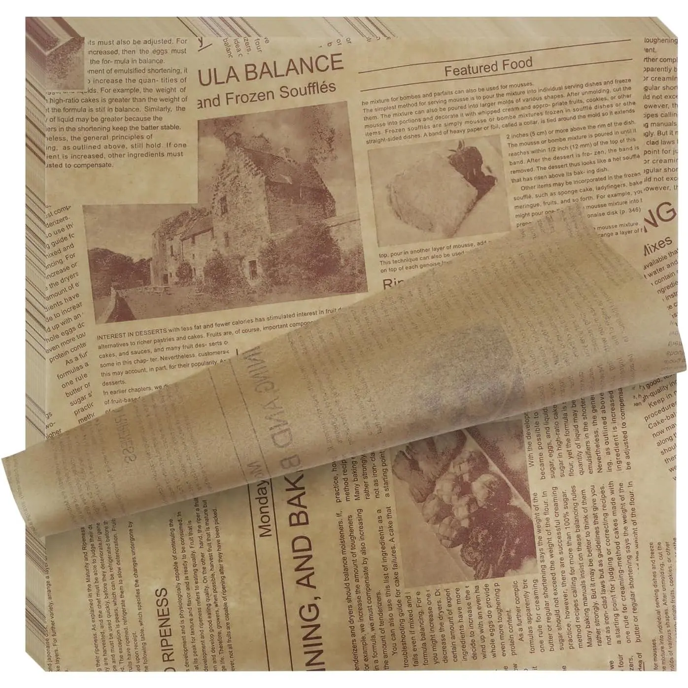 Brown Newspaper-Style Sandwich Wrapper Paper, 9.8in Single Sheets (30) - Kitchen Basket Liner, Small Deli Bread Storage & Homemade DIY Bouquet Packaging Base, Single Sheet