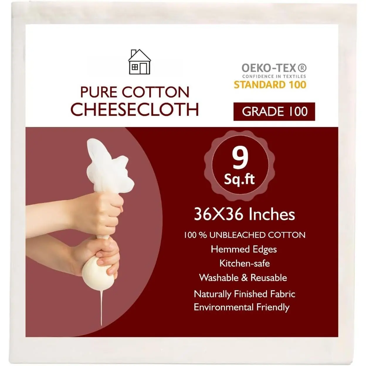 Grade 100 XL  Cheese Cloth 36x36 Inch,  with Finished Edges  Unbleached  Cheese Cloth Fine Mesh Butter Muslin Cloth for Straining, Cheese Making, Cooking & Baking