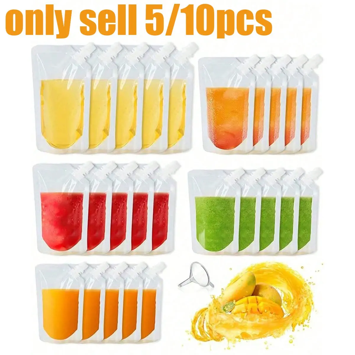 Reusable Leak-Proof Drink Bags, Plastic Material, Ideal for Juices and Beverages, Perfect for Camping and Outdoor Activities, 5/10 Pack