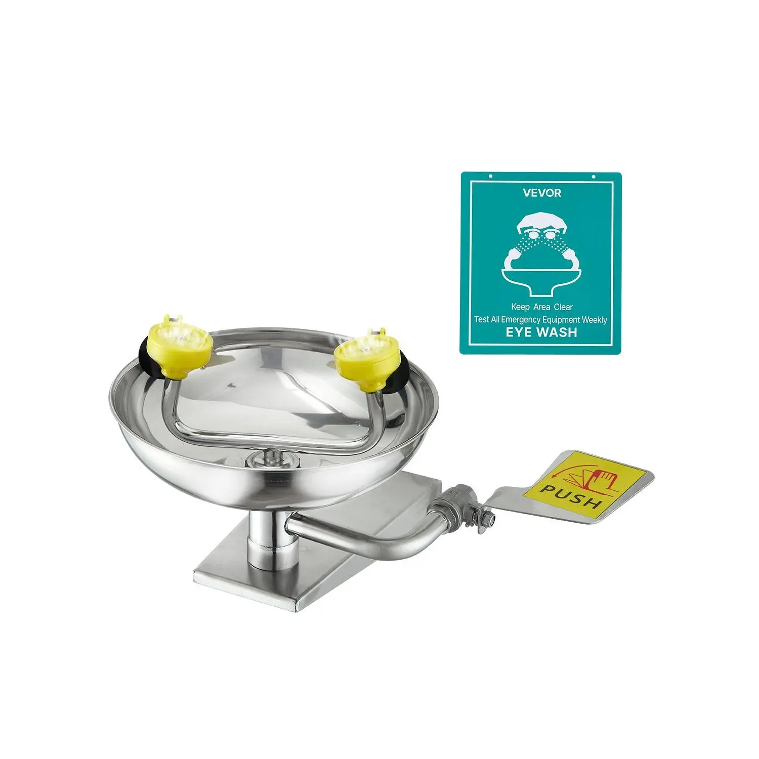 VEVOR Emergency Eye Wash Station, Stainless Steel Wall-Mounted Eyewash Unit, First Aid Eye Wash Sink 16.14x 12.99x 9.45 Inches, Ideal for Laboratories, Factories, Schools, Construction Sites