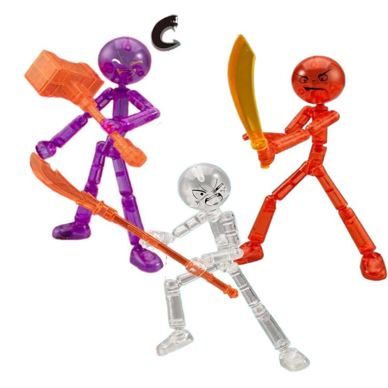 2PCS Novelty Action Figure Stickman Assembled Robot Movable 3d Printing Mannequin Multi-jointed Stickman Toy