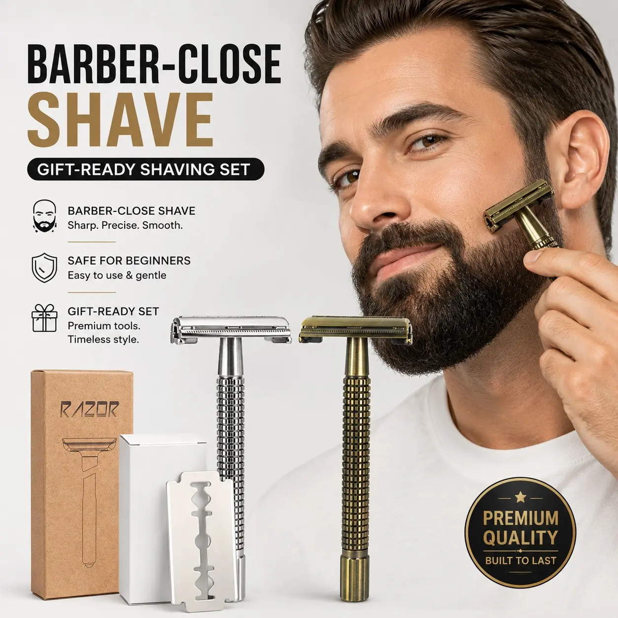 Safety Razor for Men & Women with 10 Double Edge Safety Razor Blades Reusable Double Edge Razor Single Blade Razors for Women & Men Kit Gift Metal Razors Stainless