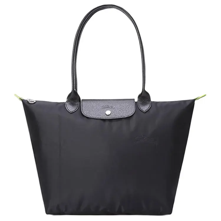 Longchamp Le Pliage Green 31 Foldable Tote Bag for Men and Women, Recycled Canvas, Dumpling Style, Black