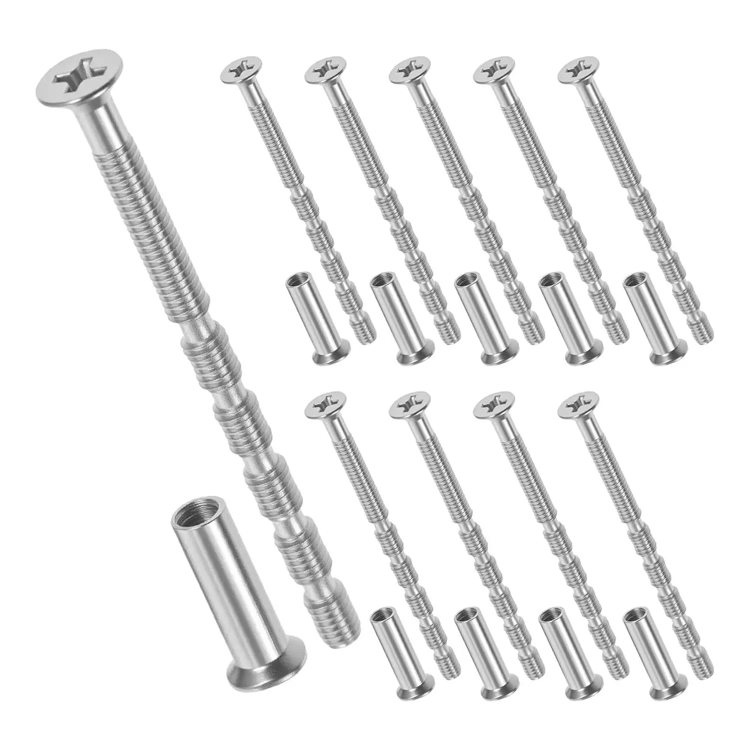 10Set Cabinet Knob Screws, Adjustable M4 Door Handle Screws Bolt & Sleeves | Adjustable Length Long Cabinet Pull Screws, Fixer for Hollow Door Handles Knobs Escutcheons, 60mm Stainless Steel