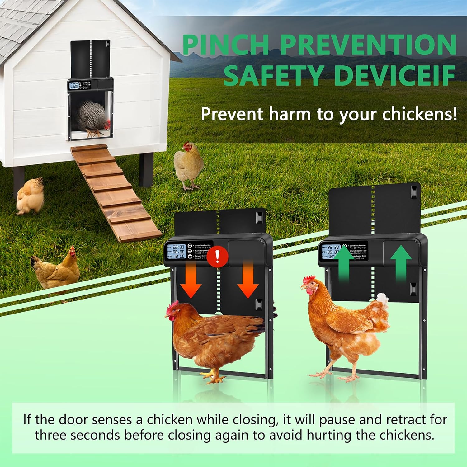 Automatic Chicken Coop Door, Battery Powered LCD Display Timer Chicken Door, Farm Animal & Poultry Supplies