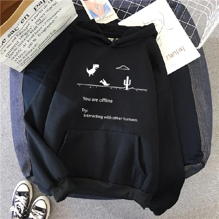 Men's Casual Oversize Trend Pixel Dinosaur World Hoodies Korean Long Sleeve Pullovers Thicken Multicolor Couple Winter Hooded Jacket