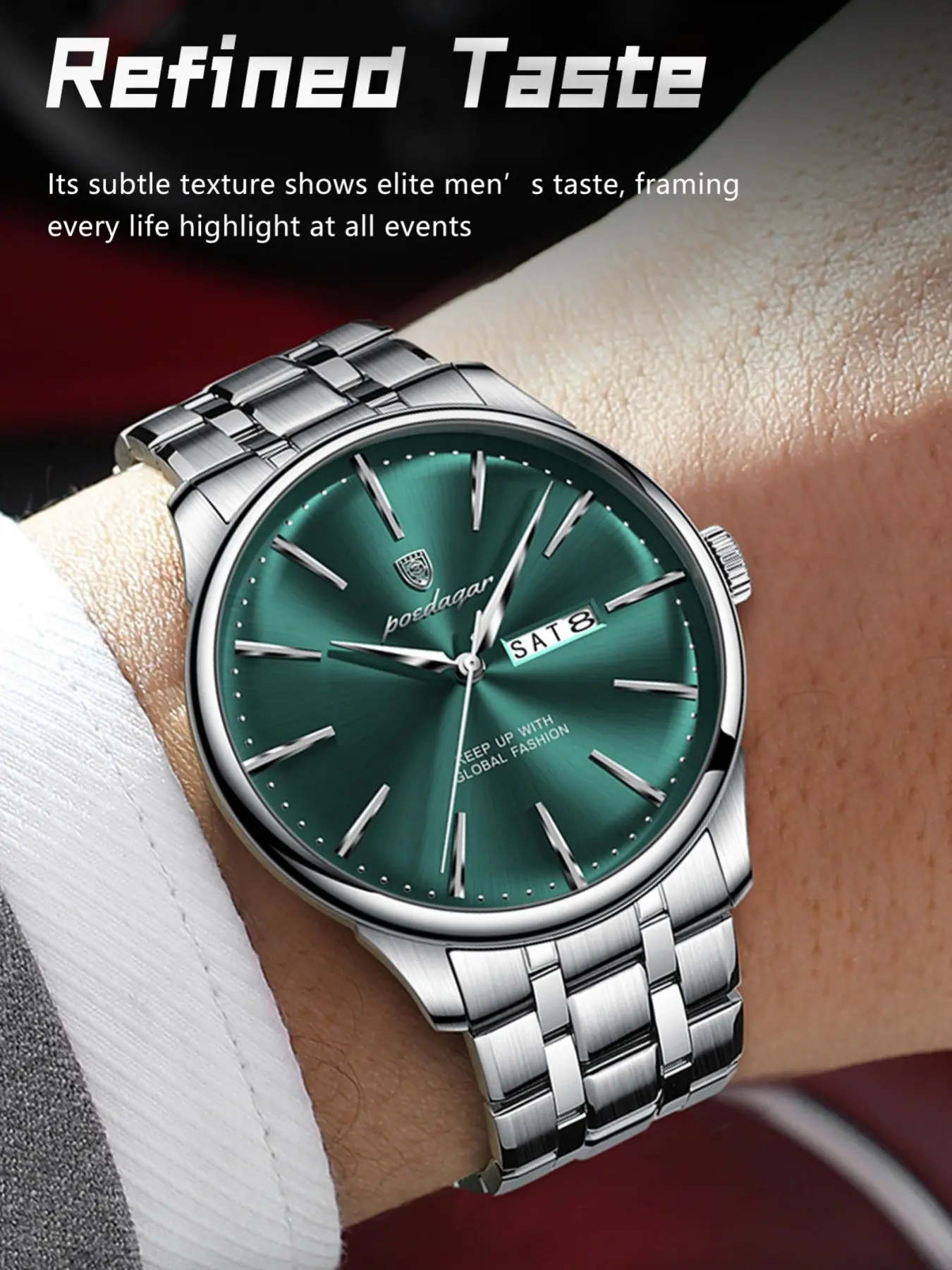 Men's Quartz Watch, Light Luxury Dial, Stainless Steel Strap, Weekly Calendar, Waterproof, Simple Formal Watch, Poedagar Business Watch
