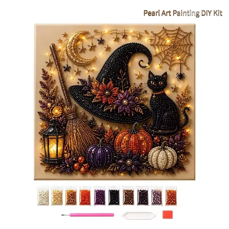 Pearl Art Beginner Friendly Ghost Crafts Spooky Home Decor Halloween Ghost Pearl Art DIY Kit For Home Office Living Room Study