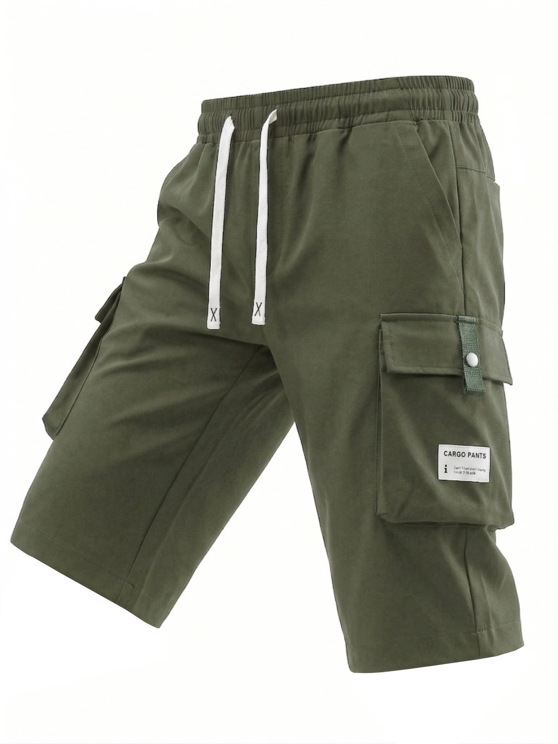 3 Pack Men’s Cargo Shorts, 7/8 Length, Summer Drawstring Waist, Large Pockets, Letter Patch Details, Fashionable Casual Athletic Shorts,father'sdaygifts