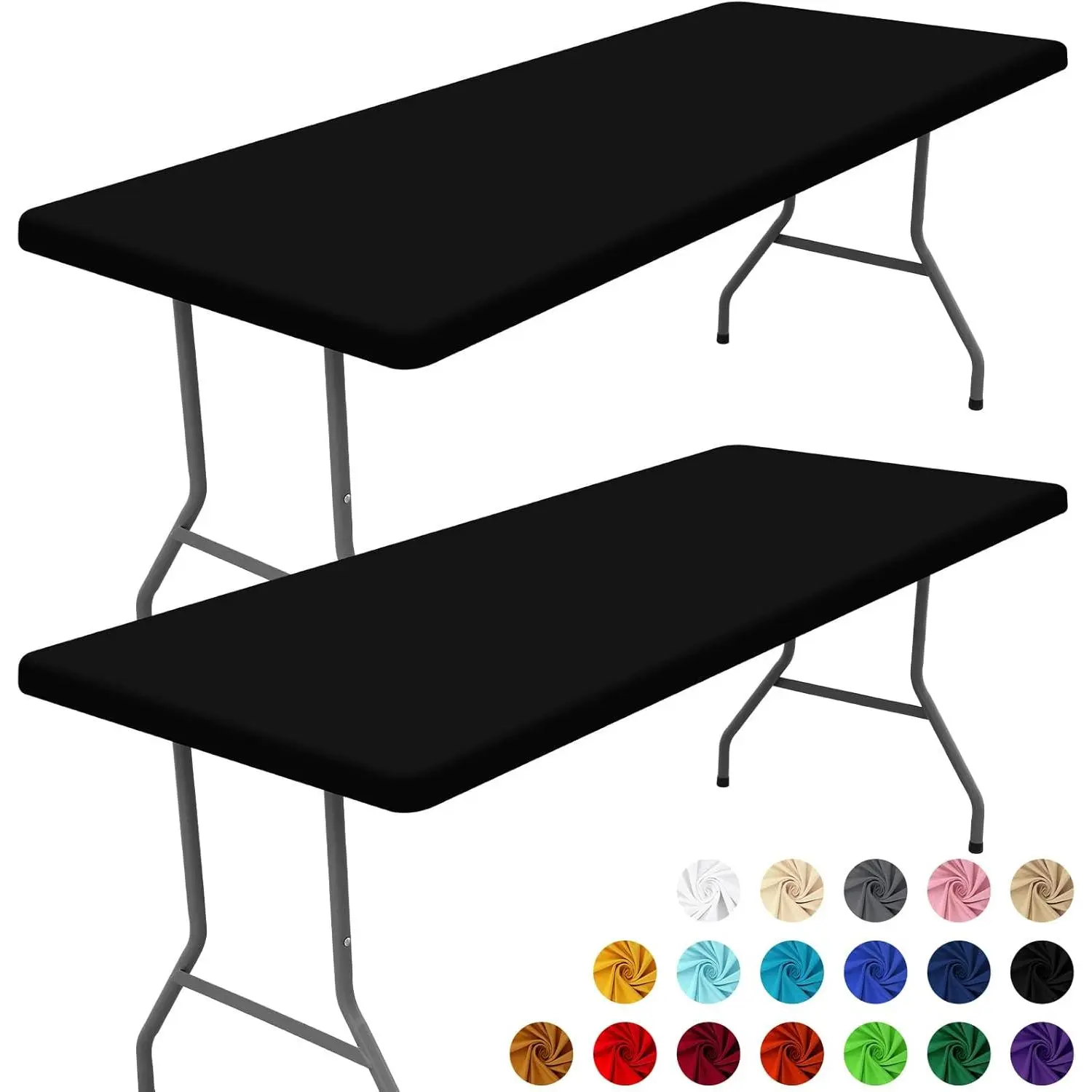 Spandex 6 Foot Rectangle Table Cloth 2 Pack, Elastic Fitted Tablecloths for, Stretch Washable Table Cover for, Camping, Banquet and Parties (Black, 30"x72")