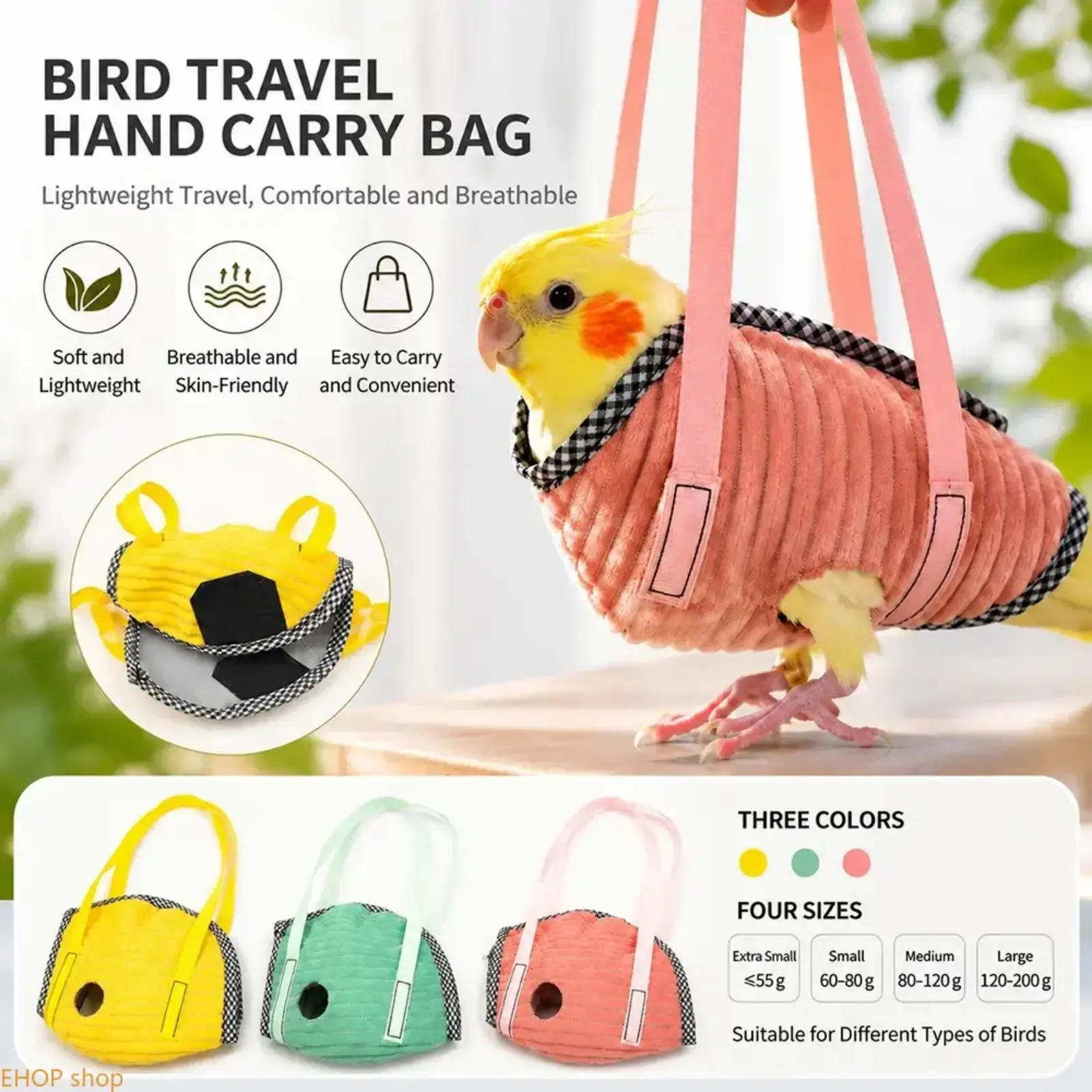 Portable Bird Travel Carrier Bag Lightweight Parrot Crossbody Backpack For Budgerigars Lovebirds Cockatiels Sun Conures Pet Travel Supplies, Polyester, Handheld, Four Sizes