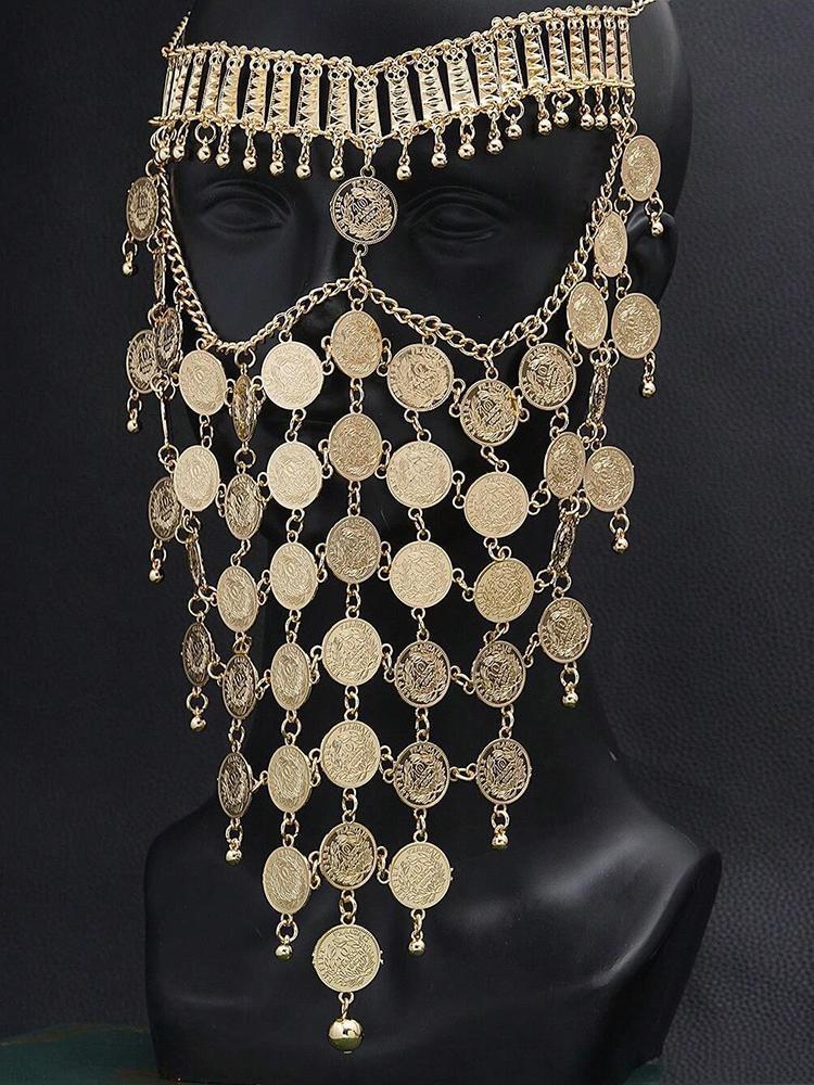 Middle East Dubai Style Metal Veil Hollow Coin Alloy Curtain Tassel Mask Cross-Border Headdress Face Covering Jewelry Accessory