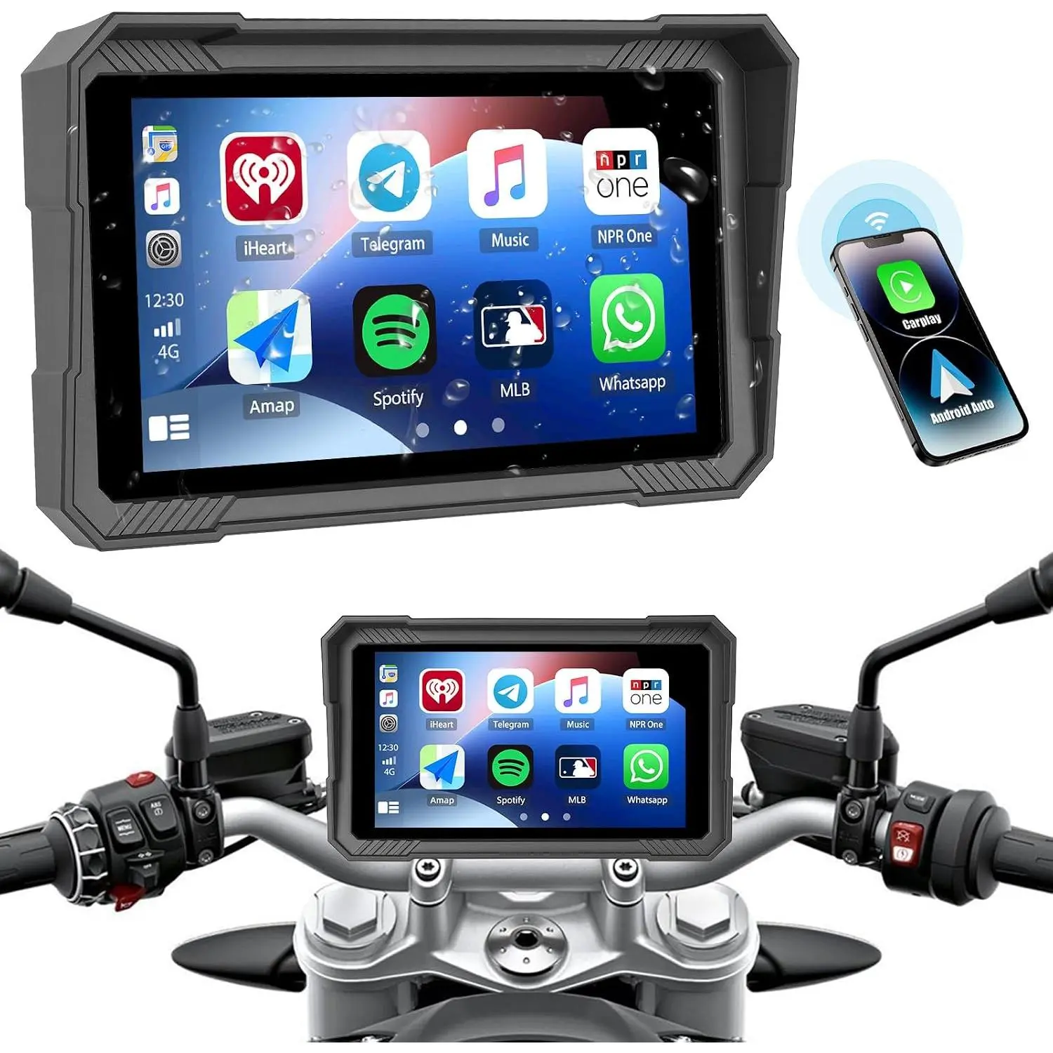 5-Inch Motorcycle Touchscreen Car Radio (W1 Model) - Wireless CarPlay, Android Auto, Bluetooth, IP67 Rated Waterproof GPS Navigation System, HD Touchscreen, 12V Camping Essential