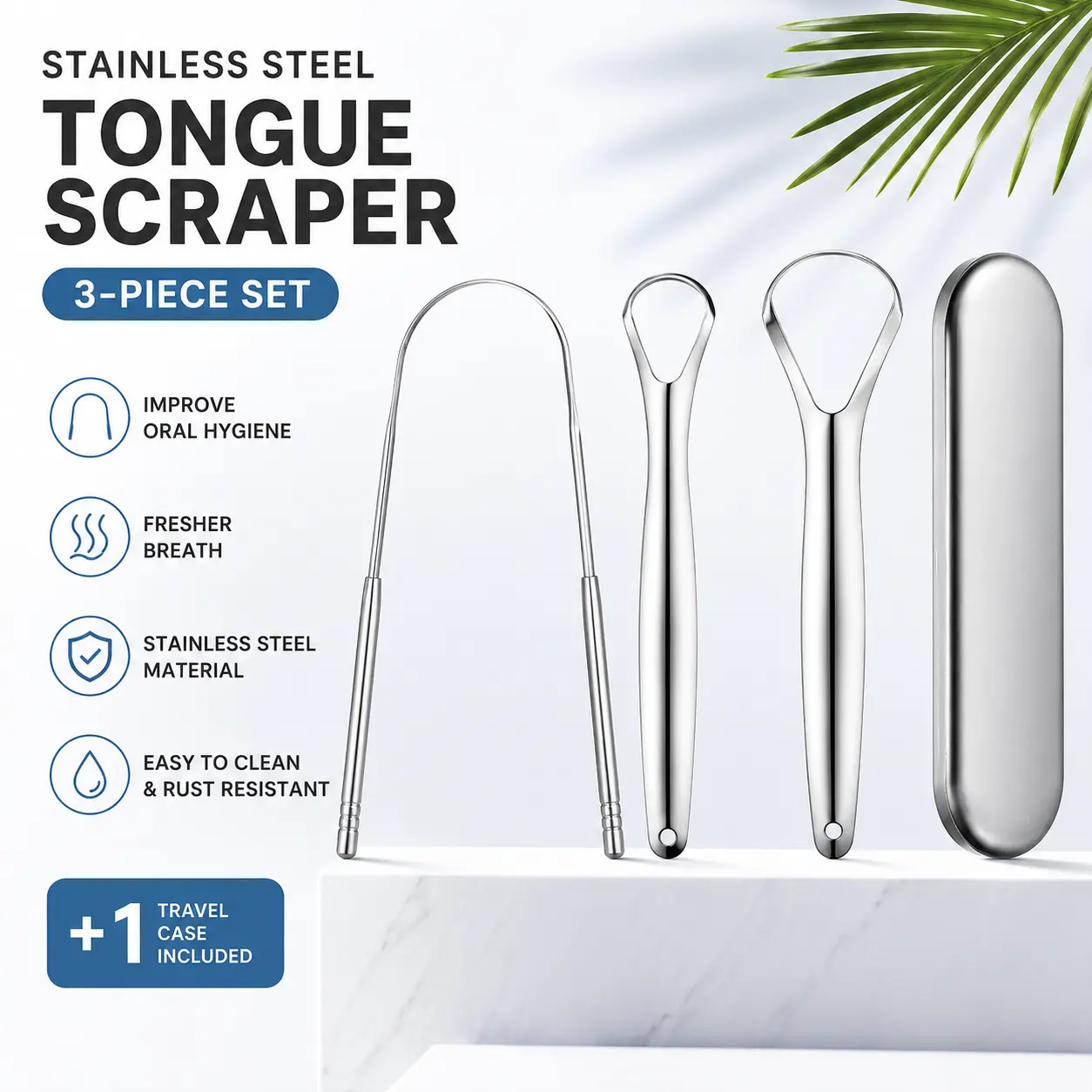 3 pcs Stainless Steel Metal Tongue Scraper Cleaner Set, 1-4 Packs, U-Shaped Tongue Cleaner for Fresh Breath, Oral Hygiene Tool for Adults-YY1