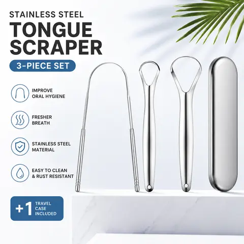 Stainless Steel Tongue Cleaners Set - 3-Piece U-Shaped Metal Tongue Scrapper for Adult Oral Care, Unscented Oral Cleaner, Plaque Removal, 1-4 Pack Options - YY1
