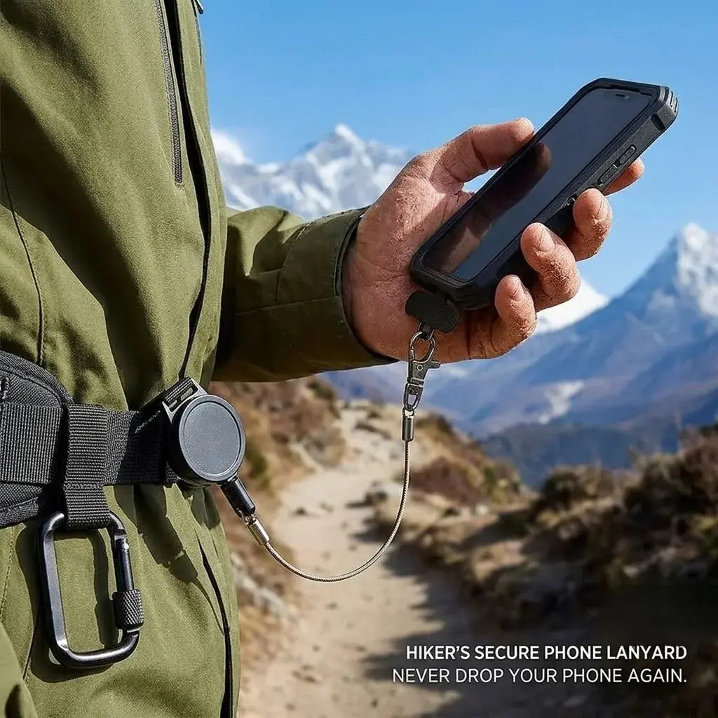 Outdoor Anti-Theft Phone Lanyard, Spring Stretch Safety Strap, Locking Carabiner, Ideal for Hiking, Skiing, Climbing, Fishing, Halloween, Christmas
