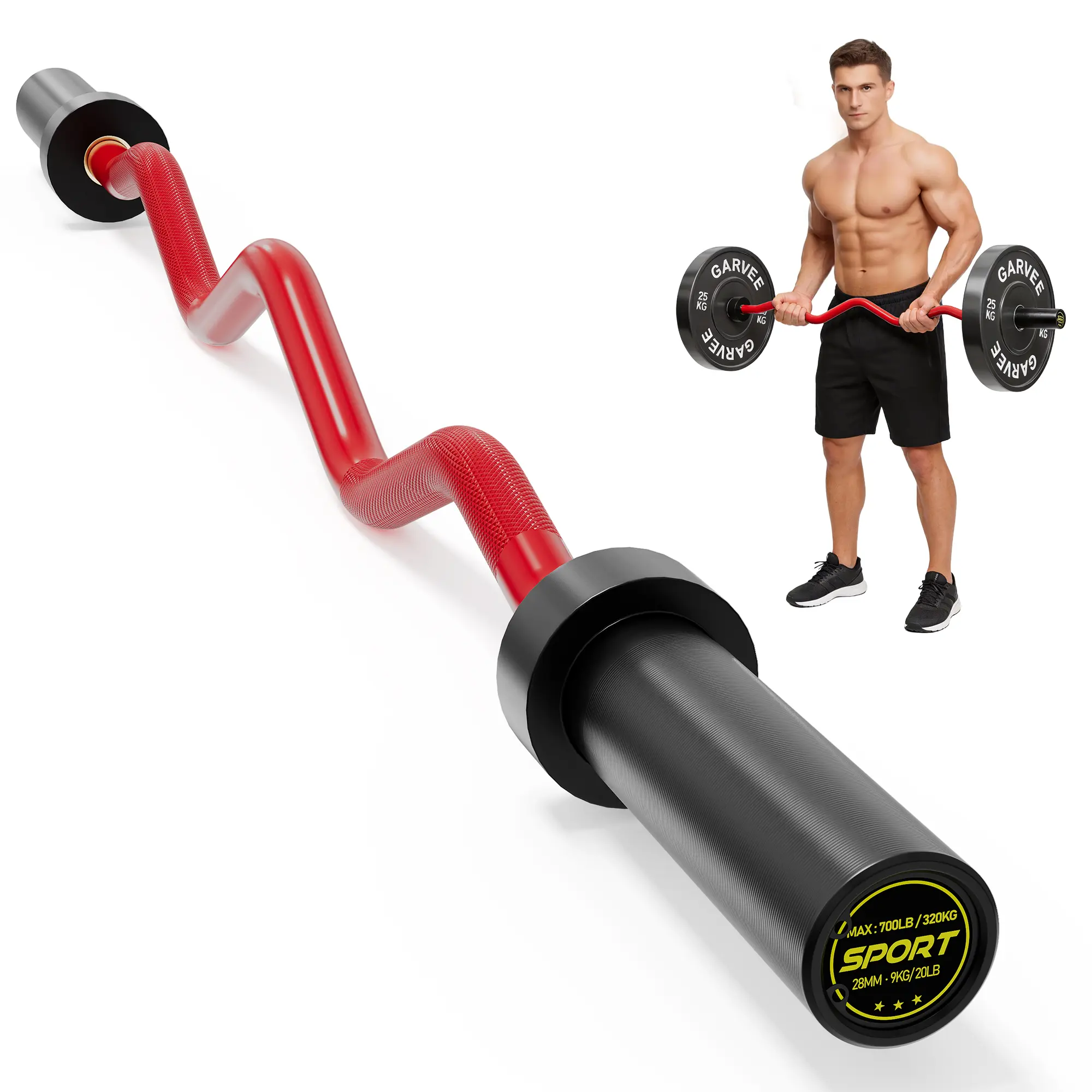 47-Inch Ergonomic EZ Curl Barbell - 700LB Capacity Heavy-Duty Bar, Fits All 2-Inch Weight Plates, Joint-Safe, 20 lbs Base, for Home Gym Bodybuilding Weight Lifting, Resistance & Balanced Training