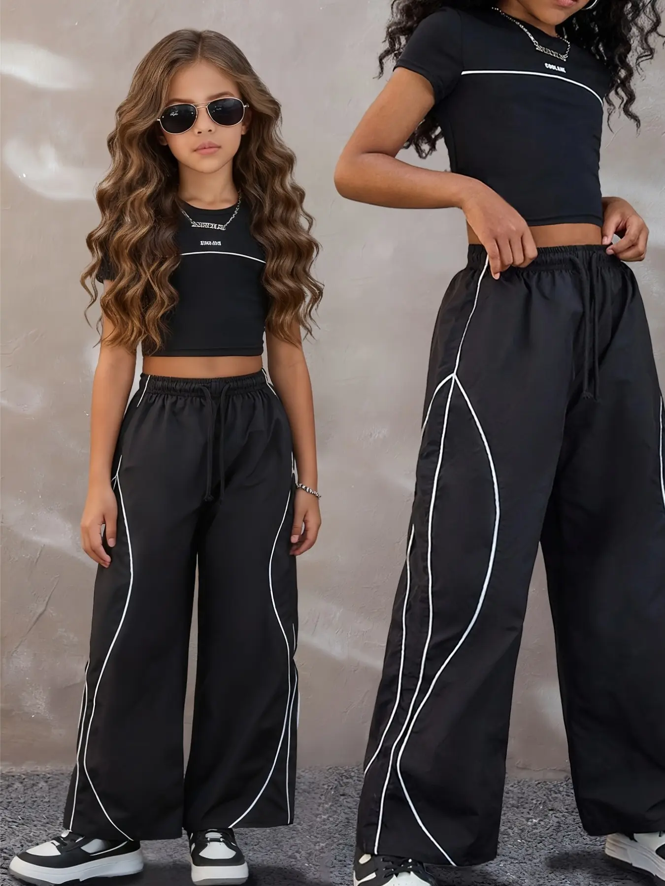 Teen Girl Clothes Set, Summer Street Fashion Style, Casual 2-Piece, T-Shirt & Wide Leg Pants, Outdoor Wear, Ages 3+