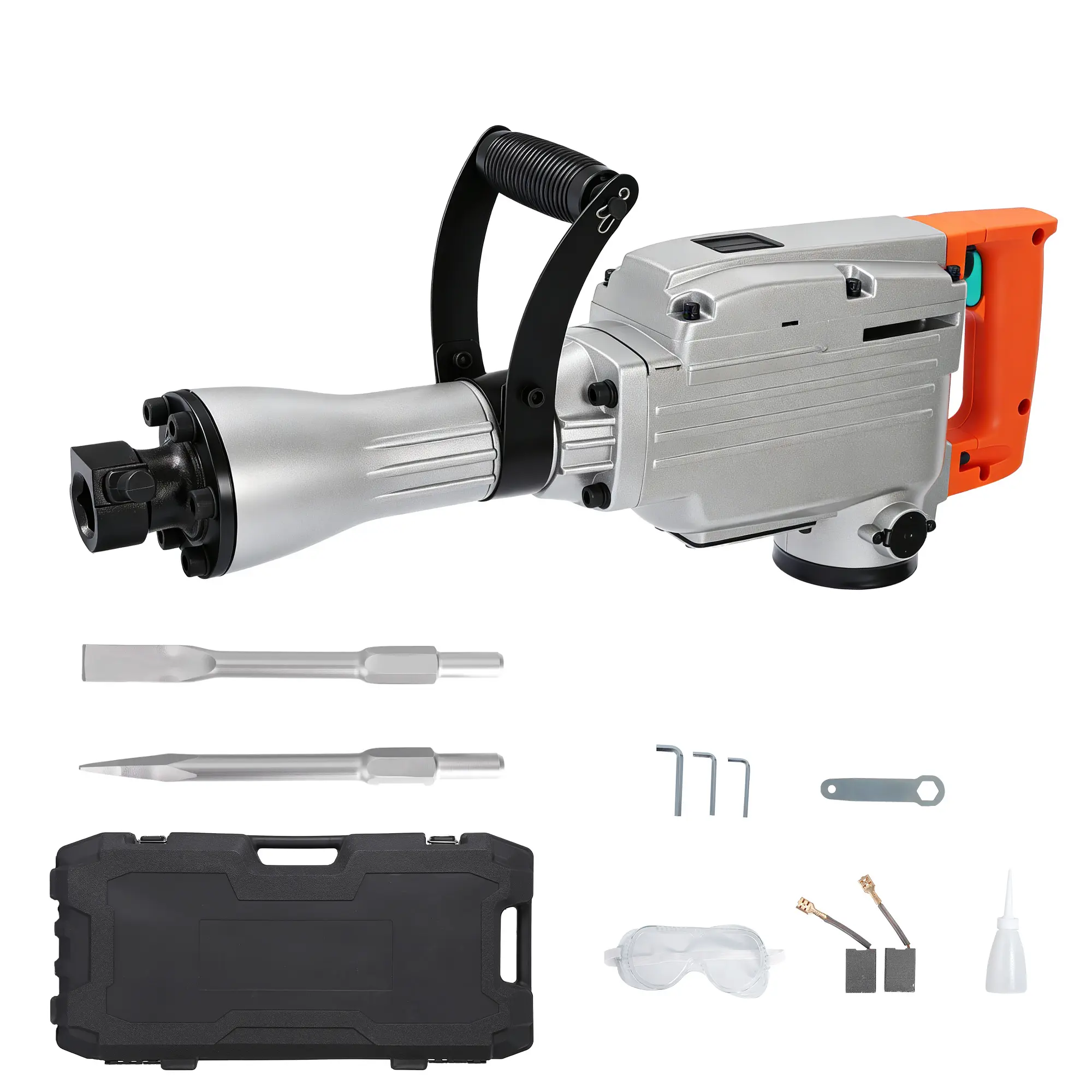 Demolition, Electric Demolition Hammer, Concrete Breaker with 2pcs of Chisels and Carry Box with Rollers