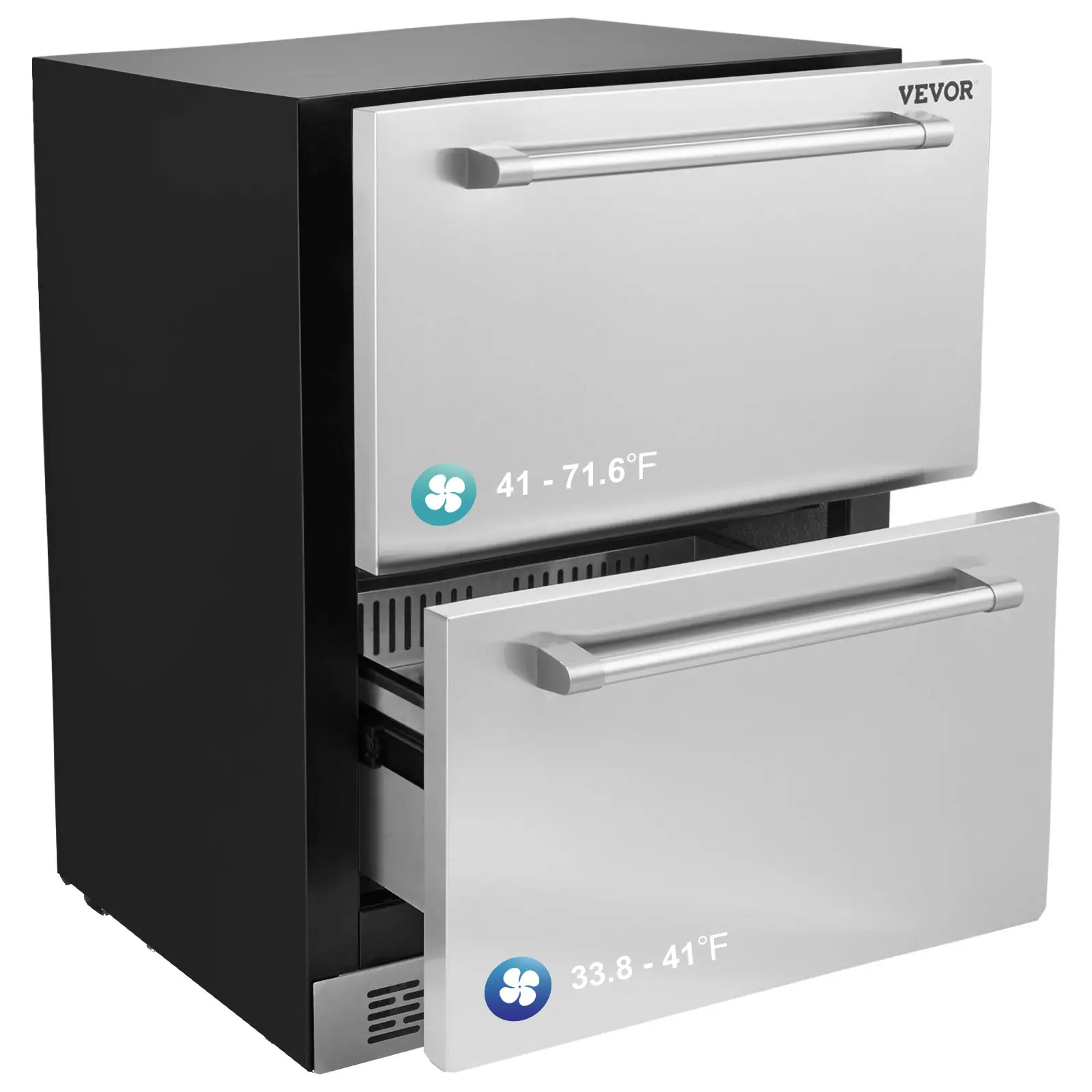 VEVOR 24" Undercounter Refrigerator, 2 Drawer Wine Refrigerator with Different Temperature, 4.87 Cu. ft. Capacity, Waterproof Indoor and Outdoor Under Counter Drawer Fridge for Home and Commercial Use