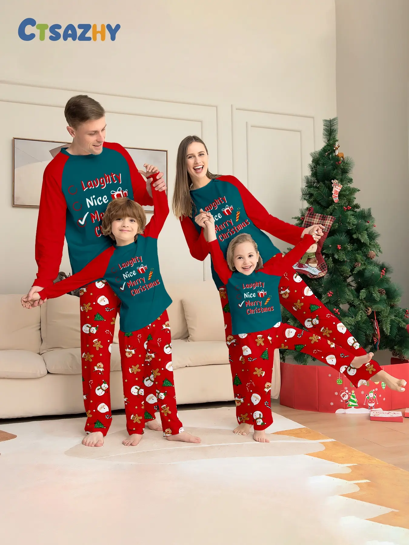 Christmas Fun Letter Gingerbread Man Pajama Set, Family Matching Christmas Pajamas, Soft Comfortable Home Wear, Parent Child Pajamas