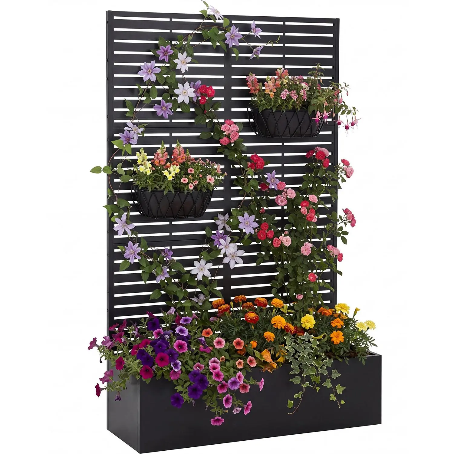 Metal Planter Box with Trellis 71 Inch Outdoor Raised Garden Bed with Privacy Screen and Drainage Holes Patio Planter for Climbing Plants Vegetables