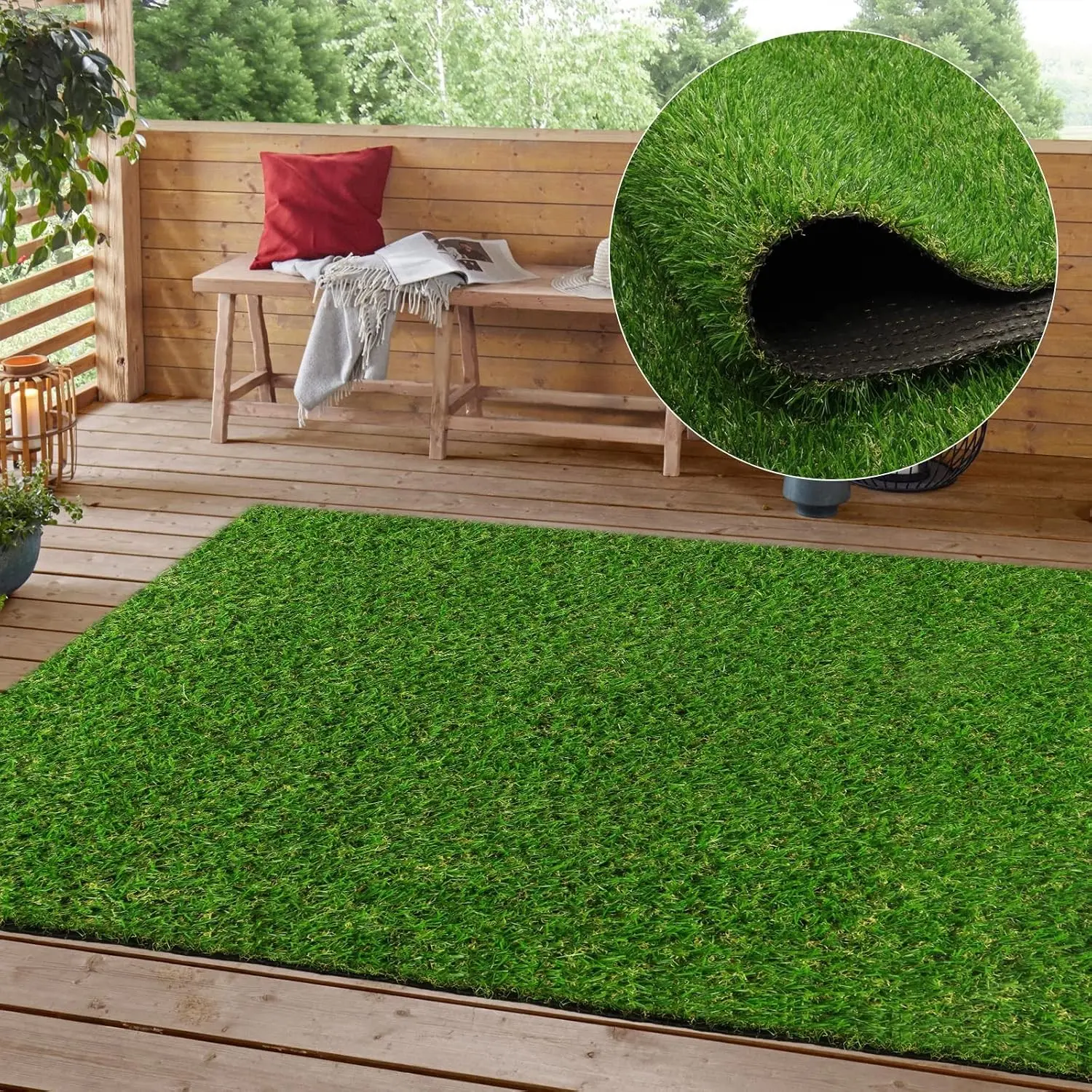 Realistic Artificial Turf Grass, 3 FT X 5 FT Artificial Synthetic Fake Grass, 20MM Green Turf Rug Pet Dogs Lawn Mat with Drainage Holes for Indoor Outdoor Patio Garden Landscape/Custom Size