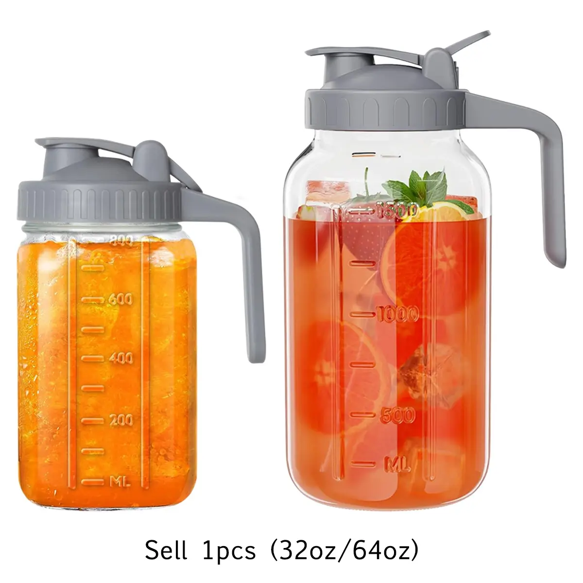 Mason Jar Pitcher – Airtight & Leakproof Glass Pitcher with Lid, Perfect for Iced Tae, Cold Brew, Breastmilk, Mason Jar with Pour Spout Lid Flip-Cap & Handle