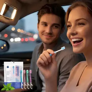 26Pcs Disposable Mini Toothbrush with Dental Floss, No Water Needed, Freshening Bead  On-the-Go Oral Care for Travel, Dating & Braces | Tongue Scraper Included