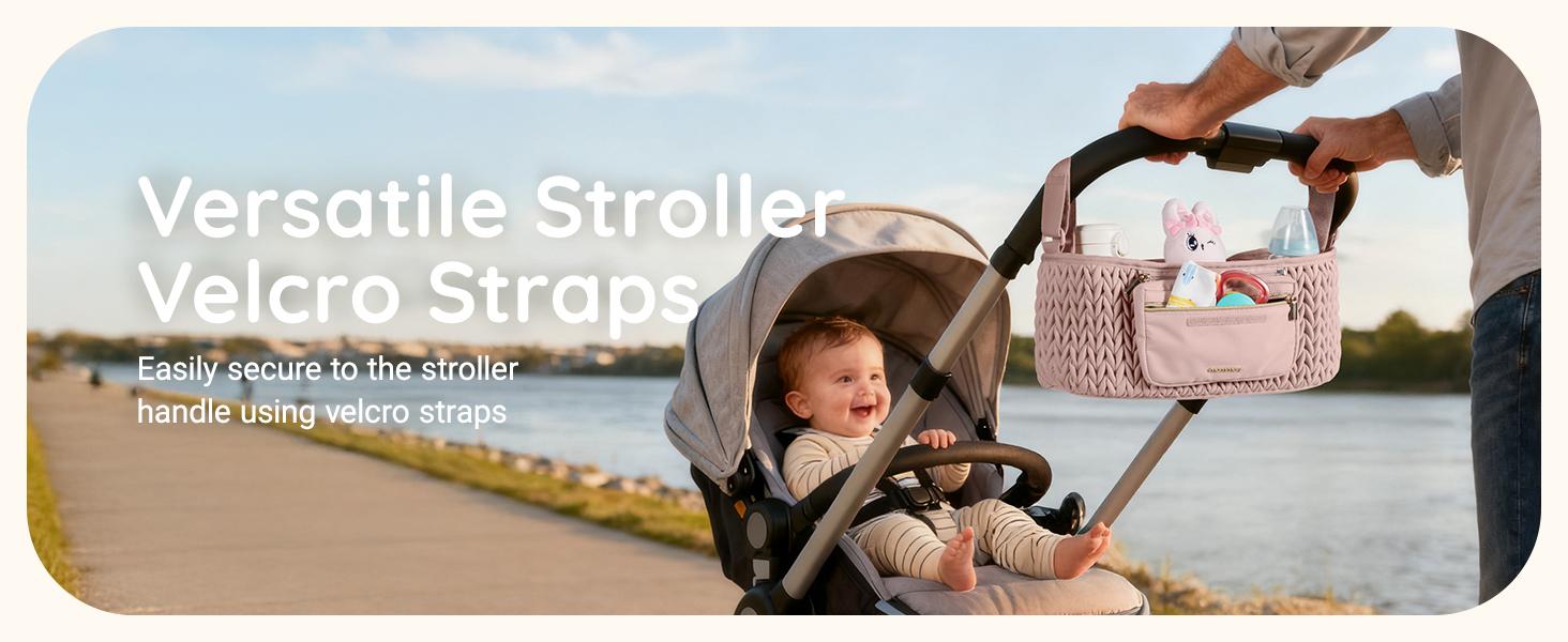 Stroller Organizer with Insulated Cup Holders, Adjustable Stroller Caddy with Detachable Phone Bag, Stroller Accessories Fits for Uppababy, Doona, Jogger, Britax (pink)