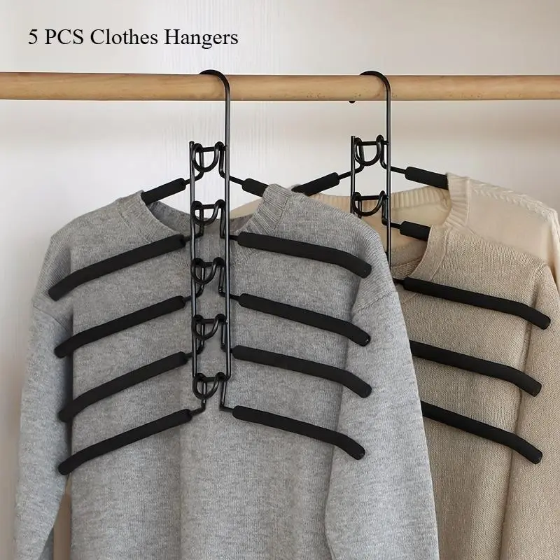 Messy Closet Fix 5 in 1 Detachable Non-slip Metal Hanger Space Saving Multi-layer Storage Hanger for Shirt Suit Sweater Closet Wardrobe Organizer Coat Hangers for Closet Garment Organizer