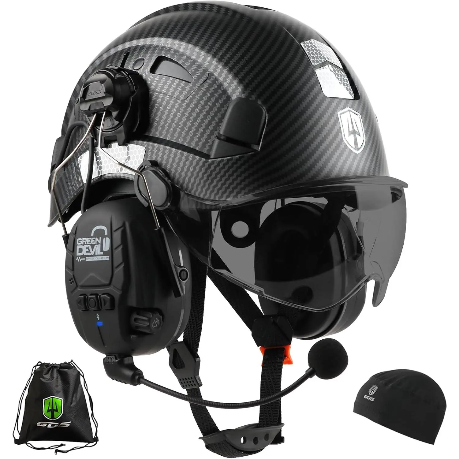 Adjustable 3-in-1 Safety Helmet with Bluetooth 5.3, Face Shield & 27dB Noise Reduction Earmuffs, Vented Design with Secure 6-Point Suspension for Men & Women, Gardening & Outdoor Work