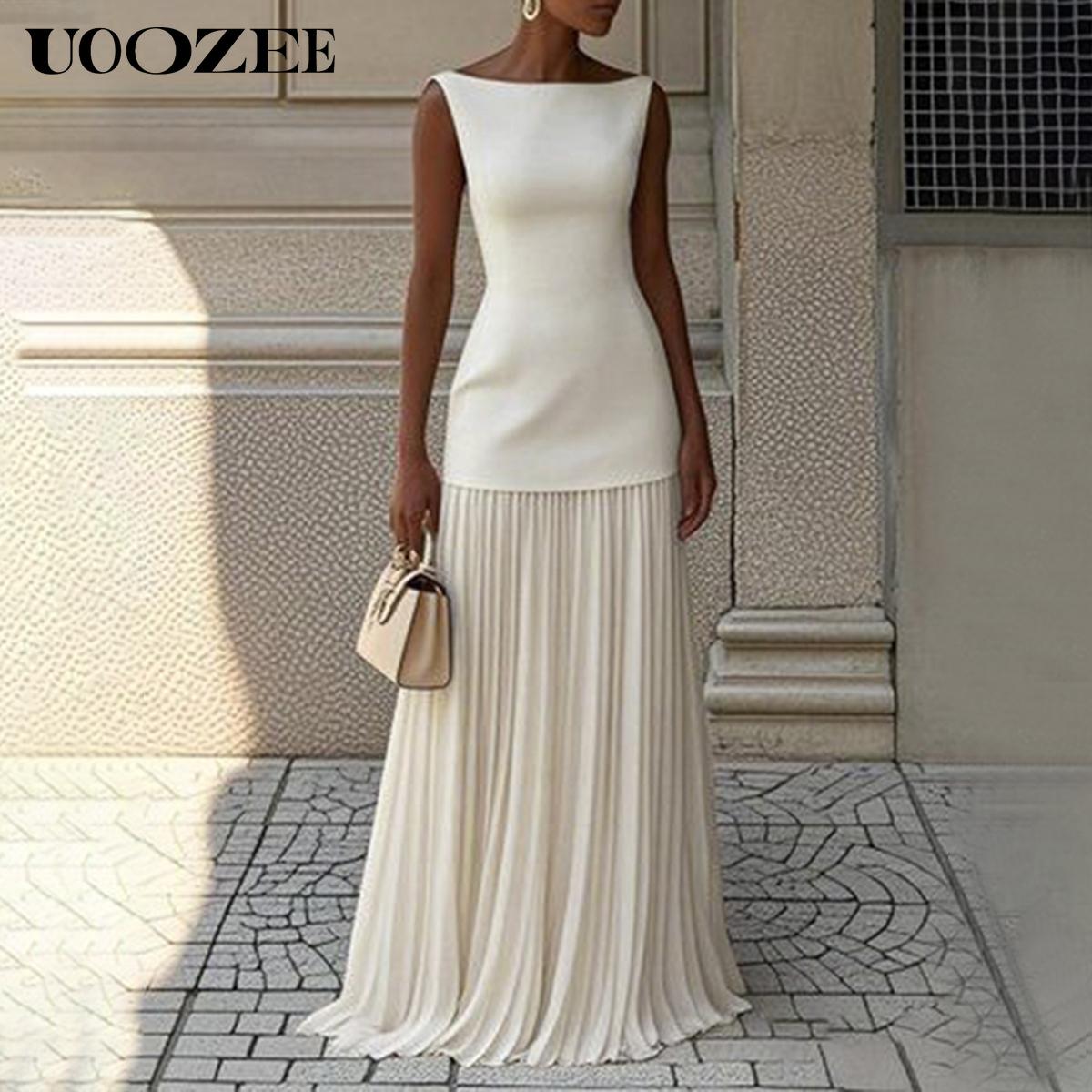 UOOZEE Women 2025 Evening Prom No Stretch Maxi Dresses Summer Elegant Sleeveless Pleated Gauze Cocktail Party Wedding Guest Dresses (Smaller Bust Fit, One Size Up Recommended for C - Cup and Above) birthday outfit elegantoutfits SpringStatements