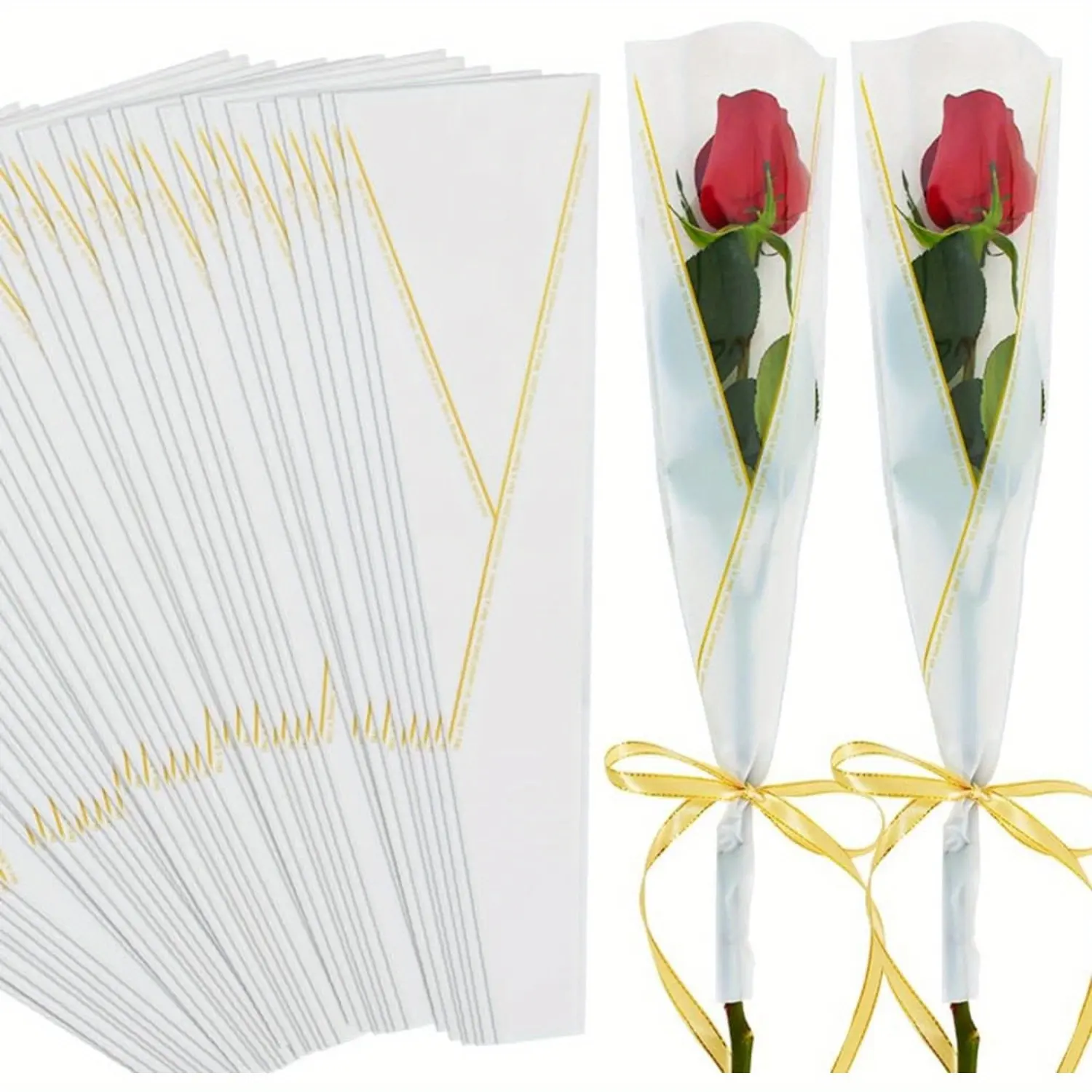50 pieces of rose sleeves plastic single flower packaging rose packaging glass paper flower sleeves flower shop bouquet supplies Bouquet Wrapper Mother's Day Valentine's Day
