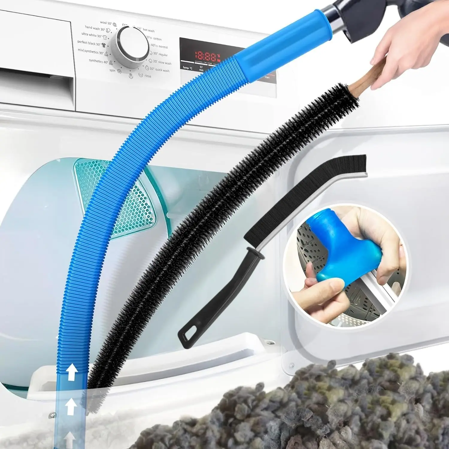 Dryer Vent Cleaning Kit: Vacuum Hose, Cleaning Brush, and Crevice Tool; Includes Flexible Universal Adapter and Lint Vacuum Attachment; Compatible with Most Vacuum Cleaners; Home Cleaning Set, House Cleaning Gadgets