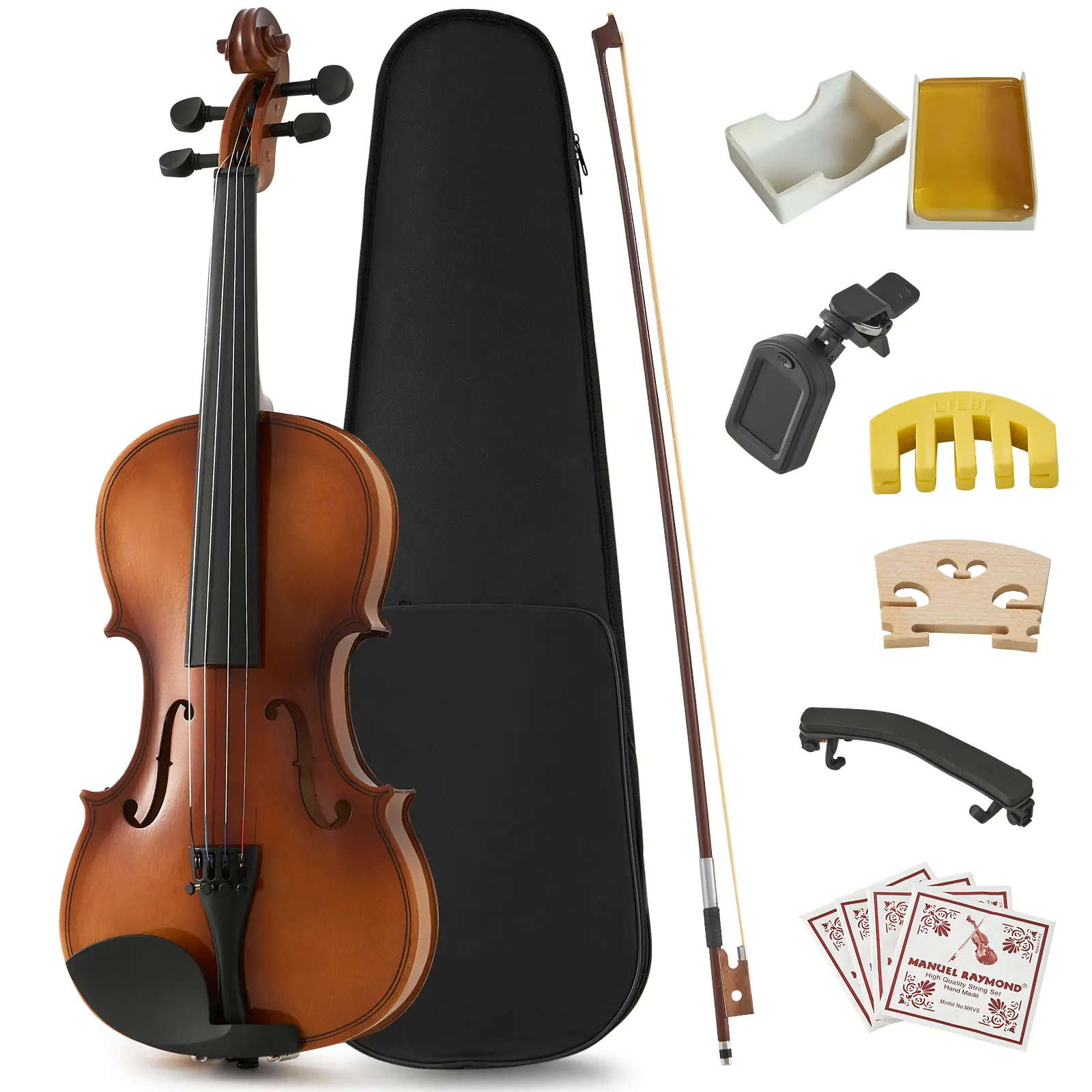 Professional 4/4 Full Size Violin Set, Complete Starter Kit for Adults & Older Students, Lightweight Instrument with Rich Sound, Includes Accessories, Case, Bow, Tuner, Arch, Performance