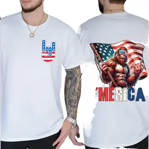 'Merica Bigfoot Shirt, Funny Patriotic Sasquatch Tee, American Flag Sunglasses Graphic, 4th of July Freedom Gift for Him, esthetician apparel, Men's gifts t shirts, Men's Graphic tee Round Neck T-shirt, Crew Neck Graphic, trendy t-shirts, Streetwear