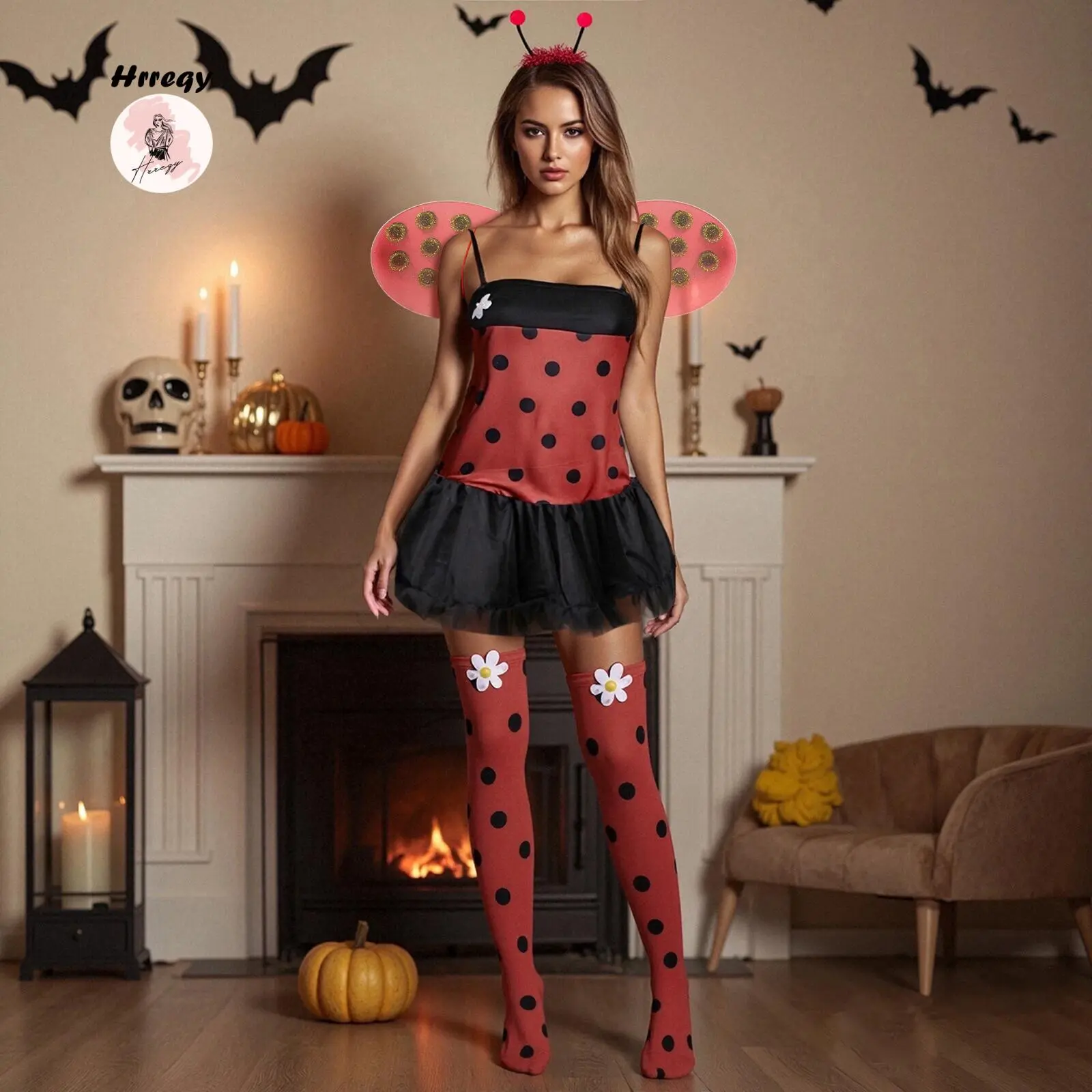 Women Halloween Insect Costumes Cute Bee Ladybug Dress and Wings Headband Set for Christmas Cosplay Party Outfits