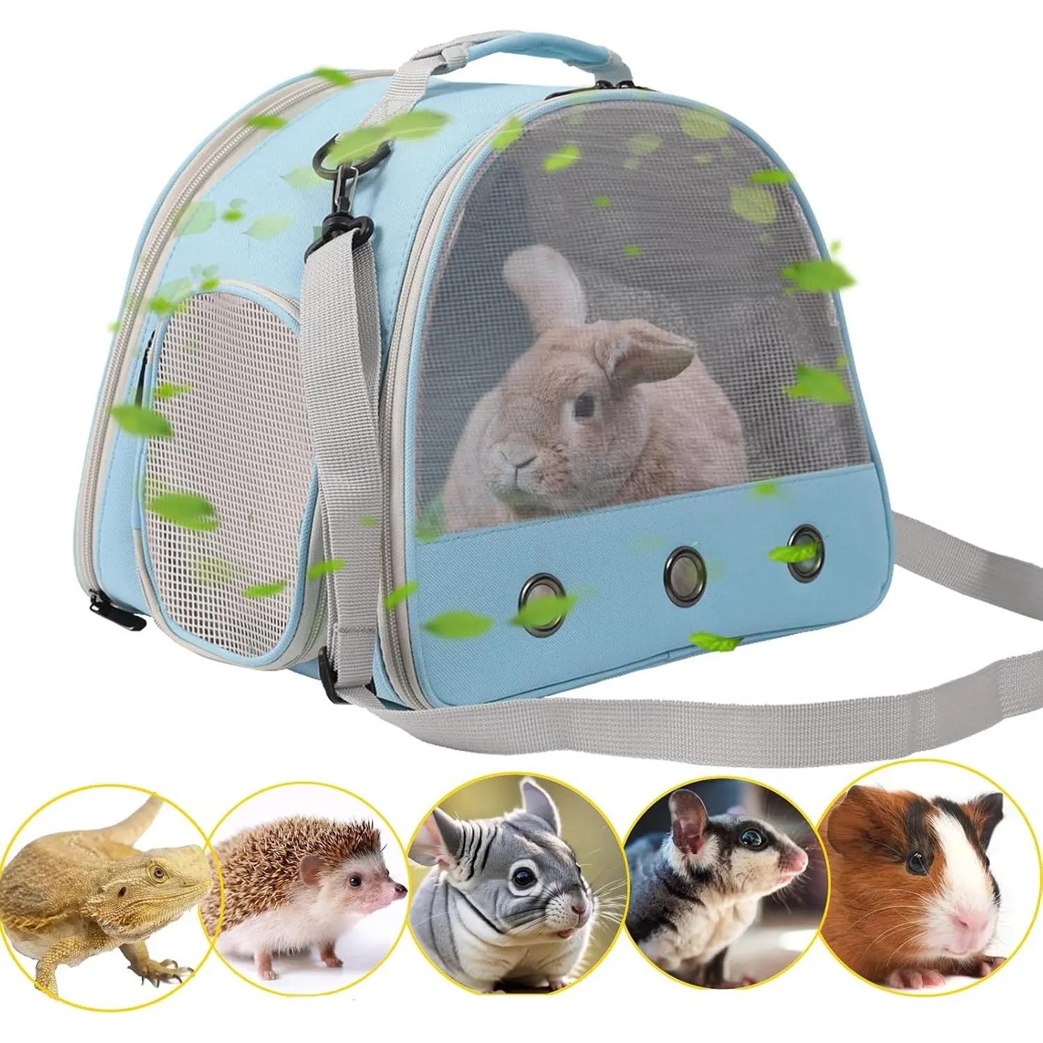 Ventilation Cage,Bearded Dragon Travel Carrier,Guinea Pig Carrier,Guinea Pig Bag for 2,Reptile Travel Carrier for Lizards Sugar Glider Hedgehog Rat Parrot Birds,Airline Approved (Blue, Mesh Carrier)