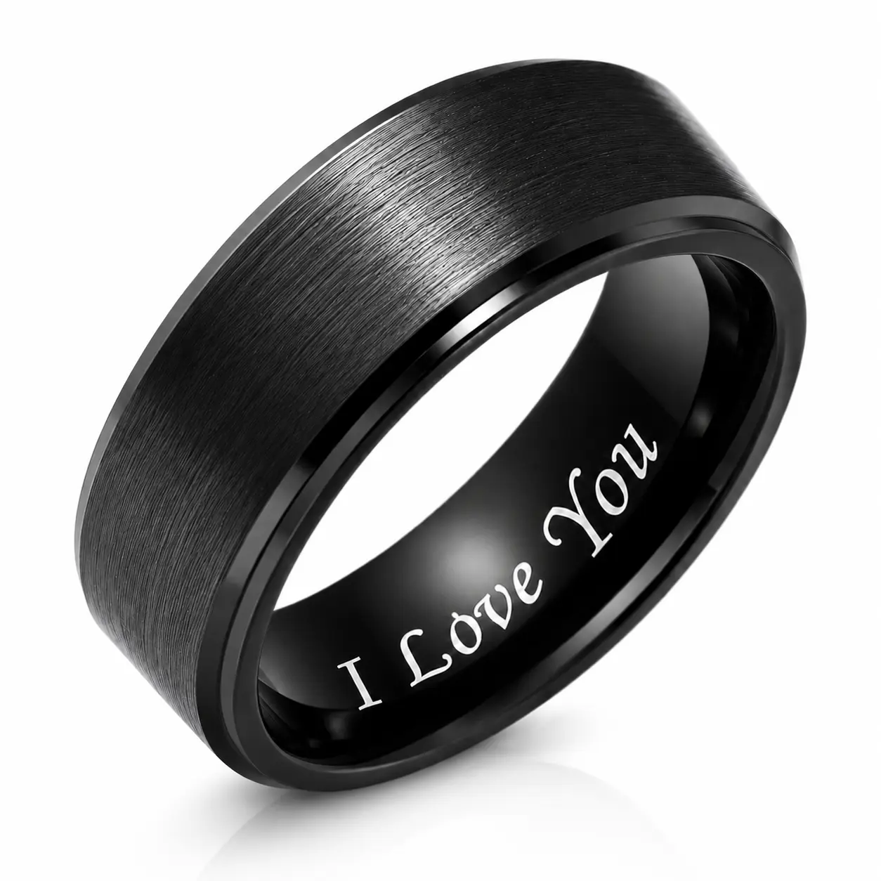 Men's Titanium Steel Promise Ring with 'I Love You' Engraving, Minimalist Matte Black Band - Romantic Anniversary Mens Gifts for Boyfriends, Love Gift, Casual, Brushed Finish, Engraved Promise Ring, Birthday Gifts For Him