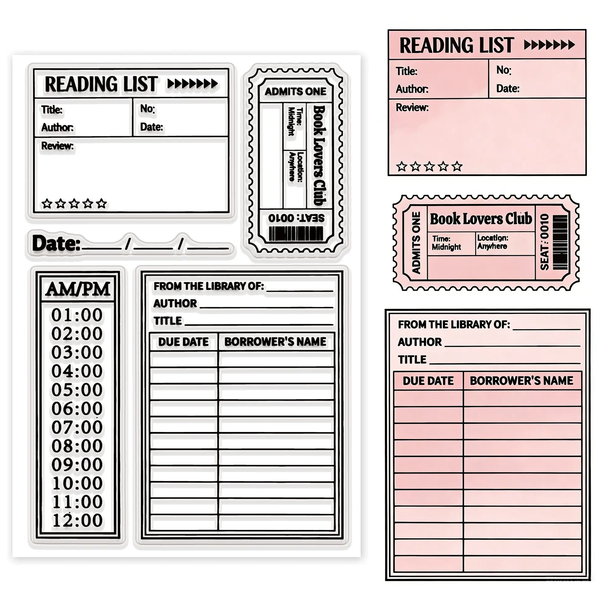 Transparent Stamps for Reading Lists, Library Checkout Tickets, DIY Crafts, Scrapbooking, Holiday Cards, Clear Stamps for Notebooks