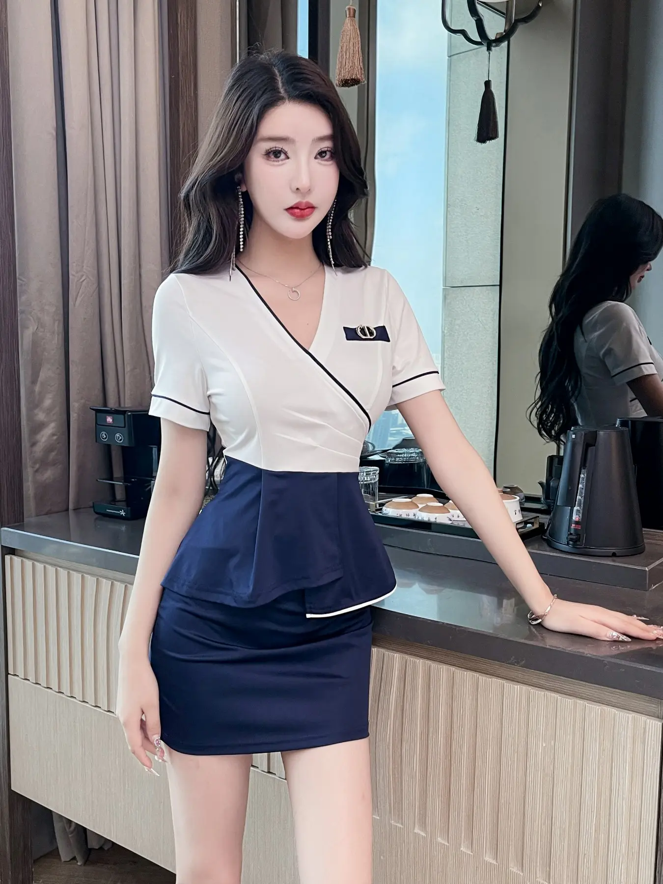 Beauty Salon Worker Uniform Set, Elegant Slim Fit Belly Concealment, Sauna Foot Bath Massage Technician Clothes for Women