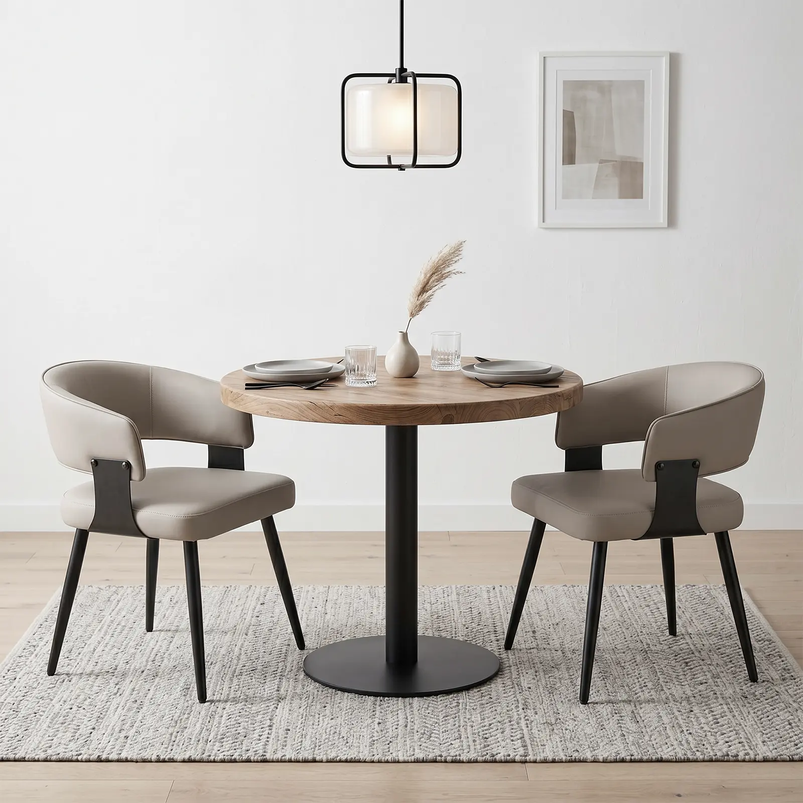 Modern Faux Leather Dining Chairs Set of 2, Upholstered Kitchen Chair with Curved Back , Easy to Clean Indoor Dining Room Furniture for Bedroom,Dining Room,Restaurant Cafe