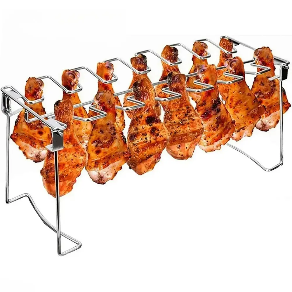 2026 New Stainless Steel Chicken Drumstick Rack, Multi-Grid Non-Stick Grill Rack, Dishwasher-Safe BBQ Accessory for Camping, Outdoor Cooking
