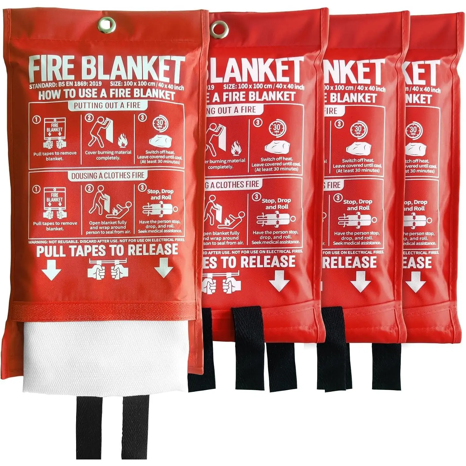 Fire Blanket 4 Pack, 40" x 40" Fiberglass Emergency Fire Blanket for Kitchen and Home, Fire Safety Suppression Blanket